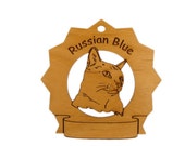 7339 Russian Blue Cat Personalized Wood Ornament