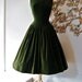 50s Dress // 1950s Party Dress // Vintage 1950s Couture Olive Green Velveteen Party Dress Size M