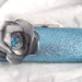 Ice Blue and Silver Glitter Clutch with silver satin flower - Minaudiere - Something Blue - Bridal Clutch - Trendy Bride - chain strap