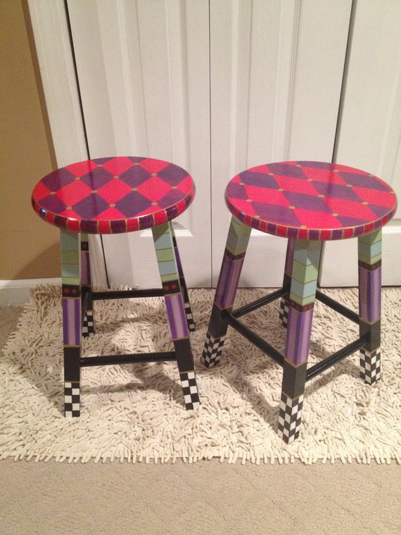 Custom 18 Stools round top stool hand painted by paintingbymichele