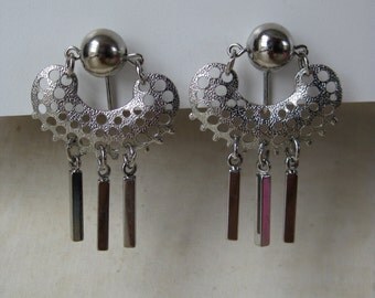 Silver Dangle Earrings Clip Vintage
