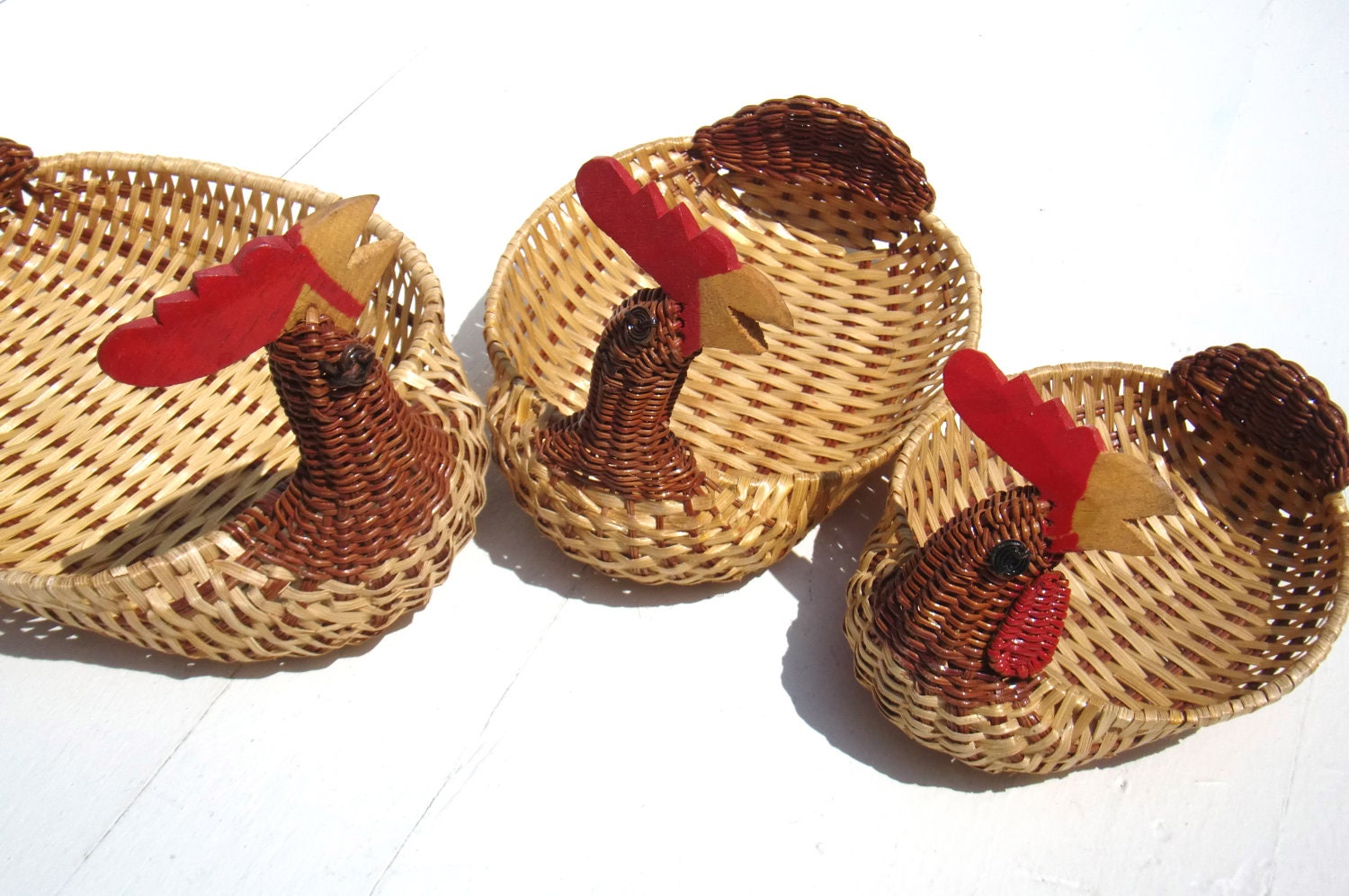 Vintage Wicker Chicken Baskets Set of three Chicken Nesting