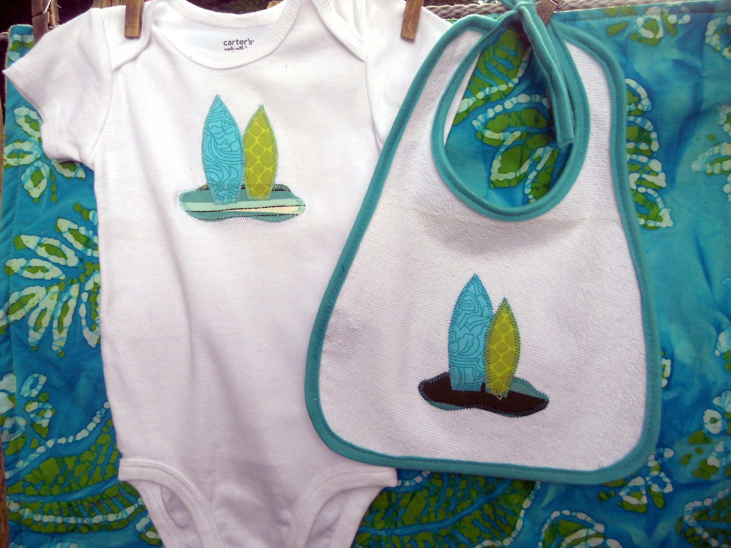 SURFER Gift Set AQUA baby boy surf surfboard batik blanket