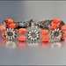 Art Deco Necklace Coral Glass Bead Silver Sunflower Snap 1930s Vintage Jewelry