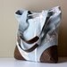 SALE Large Summer Tote Leather & Linen Blue Gray Brown and Cream in a Great Modern Floral Eco Friendly