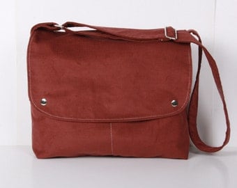 Messenger Bag , Men ,School bag ,Shoulder bag ,Brick color ,tile ,corduroy with Cream lining ,adjustable strap...CITY