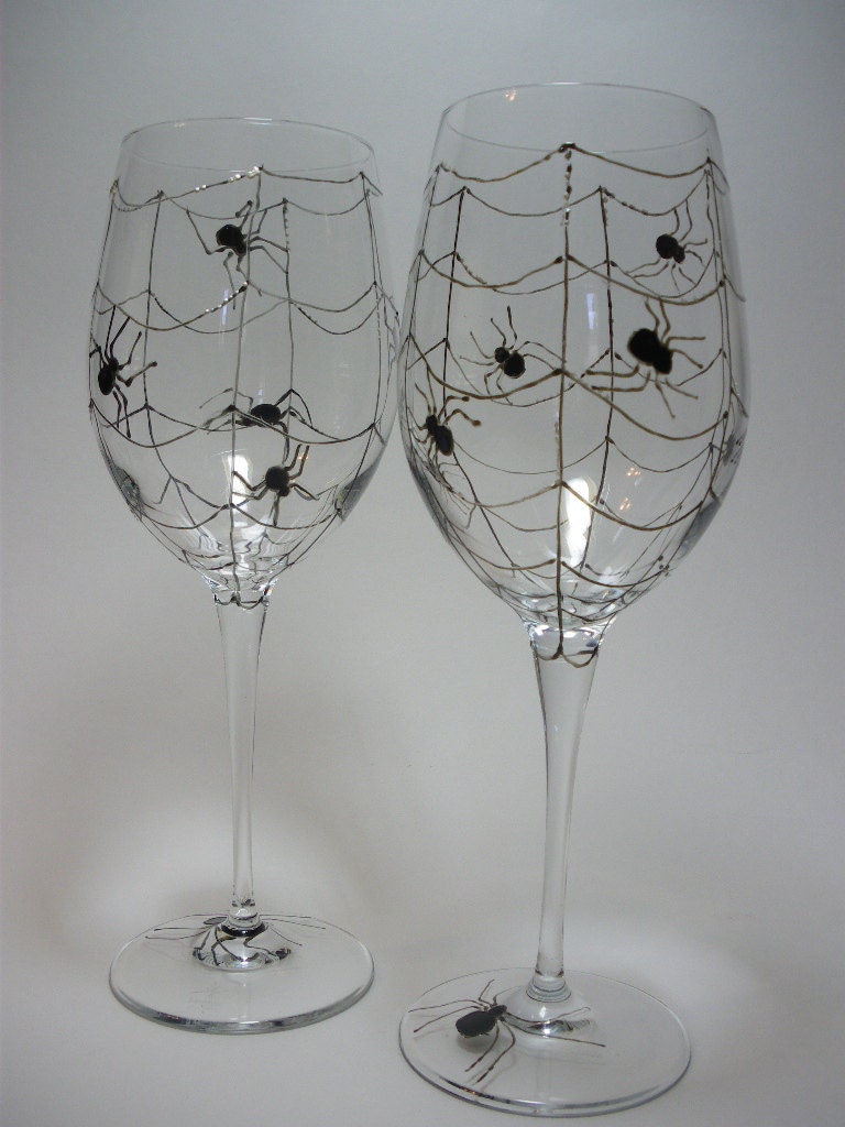 Spooky Halloween 15 7 8 Oz Wine Glasses Hand Painted Black   Il Fullxfull.371487355 Gjeb 