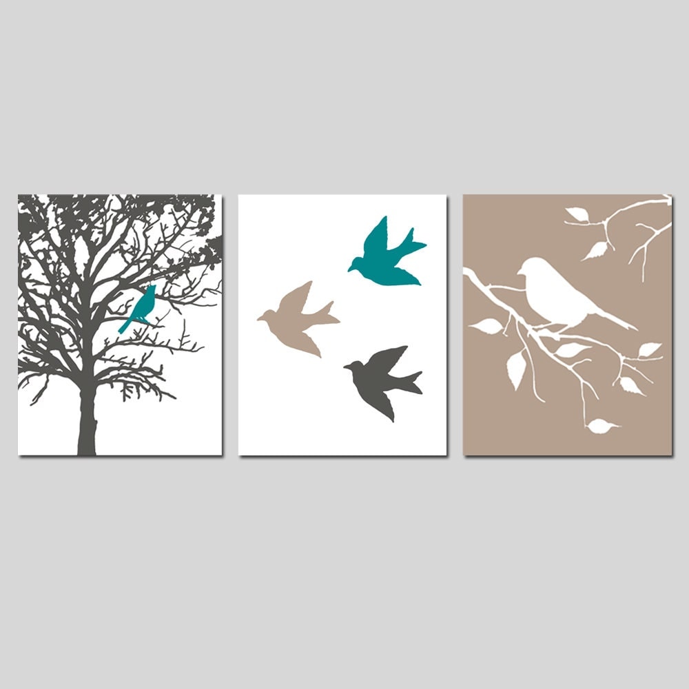 Nursery Art Prints Modern Bird Trio Set of Three 8x10