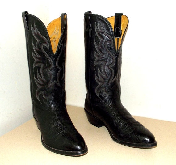 Black Leather Vintage Nocona Brand Cowboy Boots Size 105 D Or