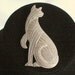 Vintage Cat Figural Brooch Egyptian King Tut Faux Cut Steel Signed JJ 1988