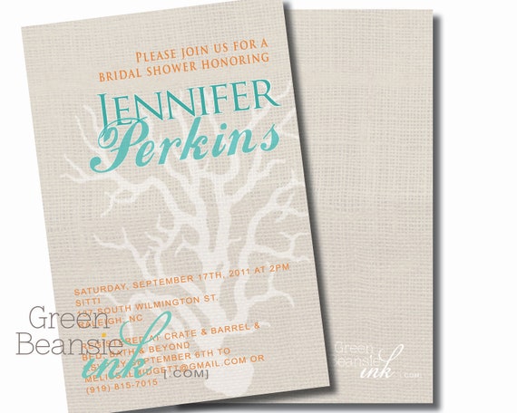 LINEN CORAL Printable Party Invitation Il_570xn