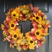 Reserved Listing for Tracy- A pair of fall sunflower, berries and fruit wreaths- Fall Wreath, Falll Leaves with Fruit Wreath, Holiday Decor