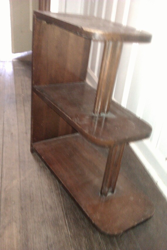 vintage art deco 3 tier wood shelf antique shabby cottage chic