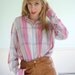 Western Skyline Vintage 80s Bright Pink Multicolor Plaid Button Down Shirt LARGE L XL