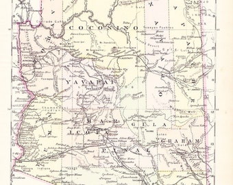 1897 State Map Arizona - Vintage Antique Map Great for Framing 100 Years Old