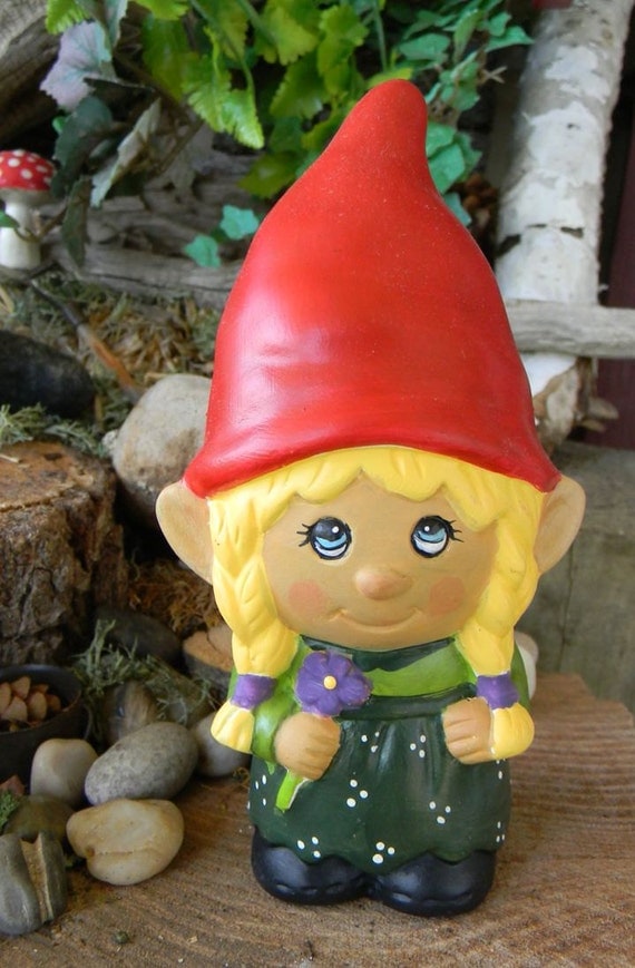 Garden Gnome Ceramic Girl Lady Miss Gnomer by EnchantdMushroomLand