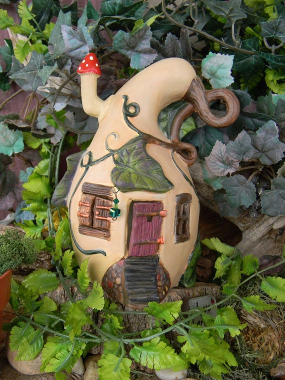 Tall Gourd Fairy House .... Gnomes can live here too Enchanted Home