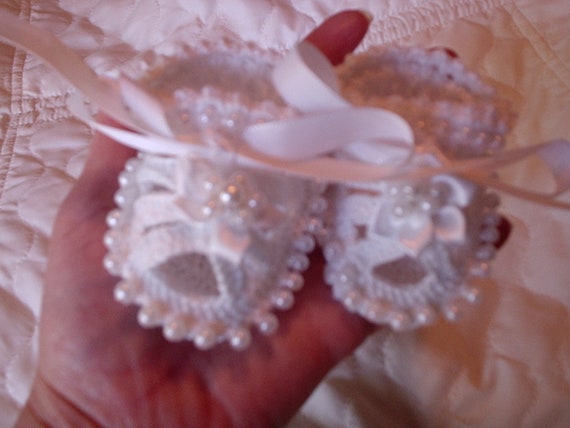 Sale Baptism Christening Beaded Baby Shoes Booties Crochet