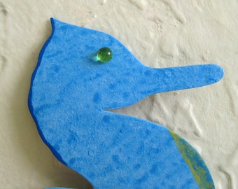 Metal Art Seahorse Tropical Wall Decor Handmade from Repurposed Metal wall art Hand Painted Turquoise 9 x 3