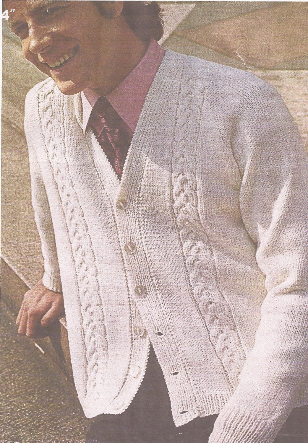 PDF Knitting Pattern Mens V Neck Cable Patterned Cardigan Size