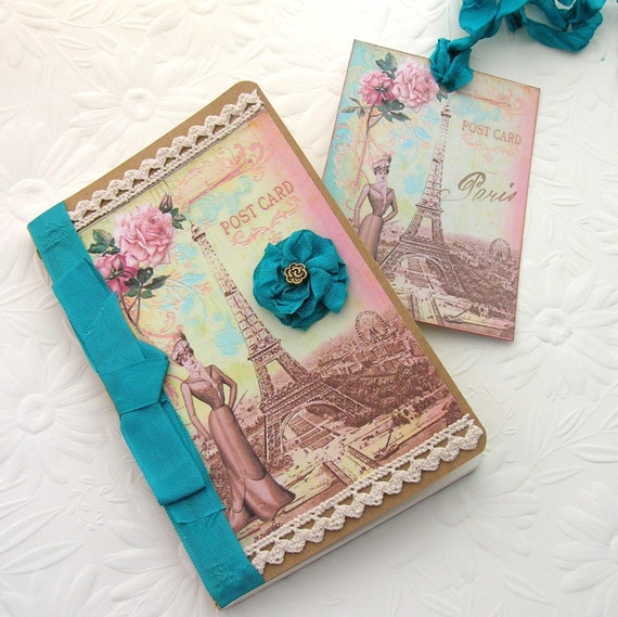Notebook Pocketbook Journal Postcard French Altered Shabby