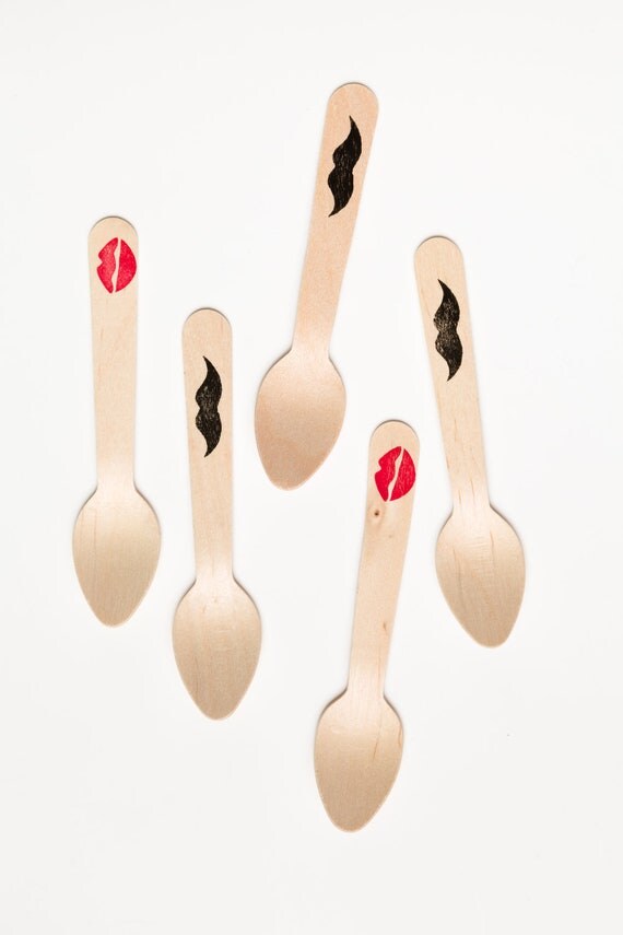 Lips And Mustaches - Gender Reveal - 20 Wooden Ice Cream Spoons -For Baby Showers Il_570xn