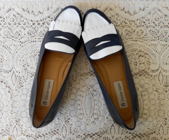 Vintage Loafers Etienne Aigner Penny Loafers Navy by luvofvintage