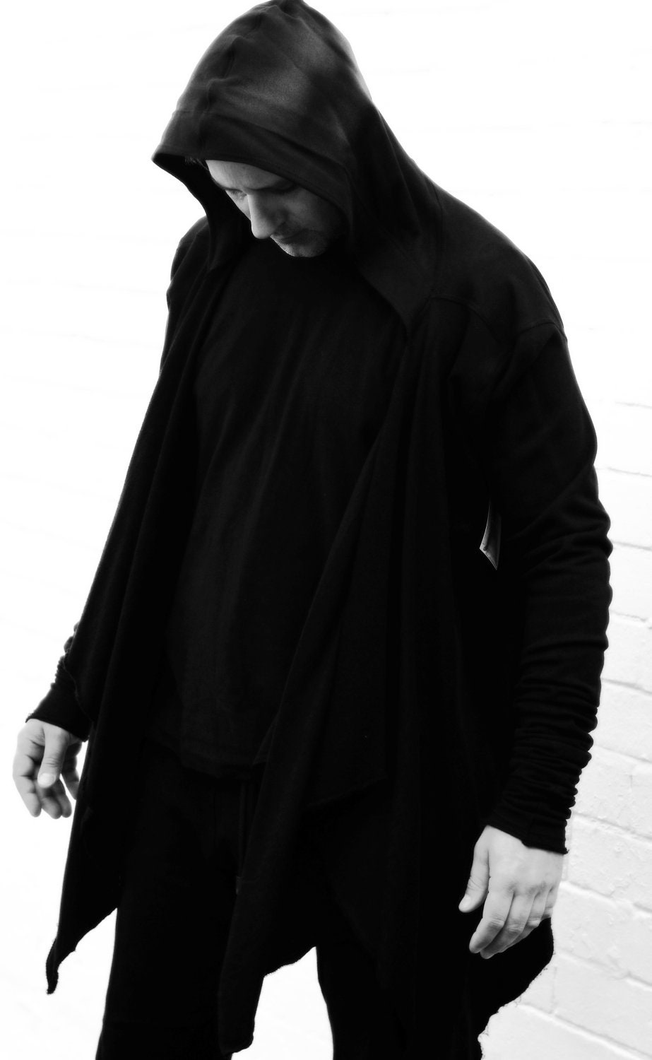 Men's casual long sleeve hoodie black cotton