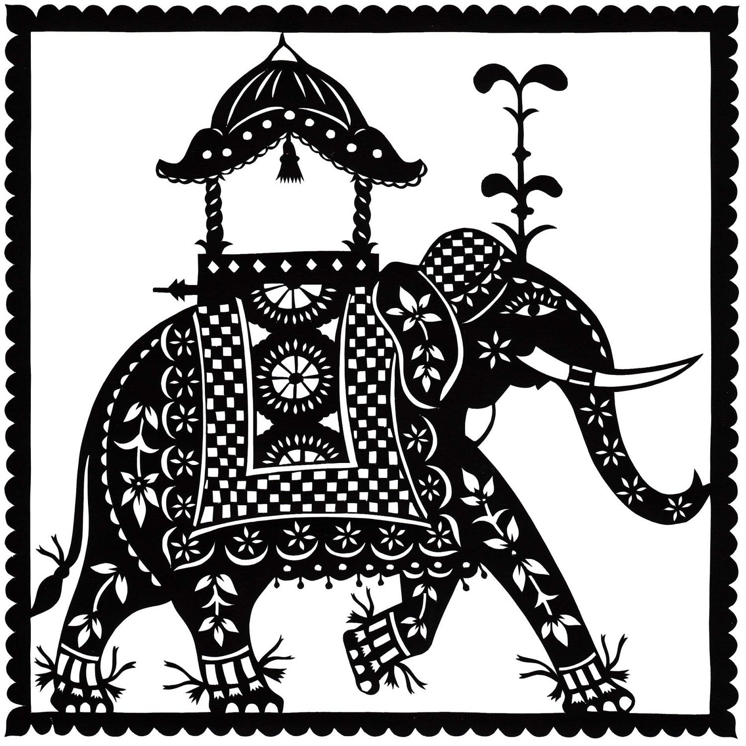 Indian Elephant PRINT 16cm x 16cm by FolkArtPapercuts on Etsy