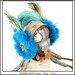 Dusty Blue and Gold.... Feather Headband with Blue Roses and Feathers