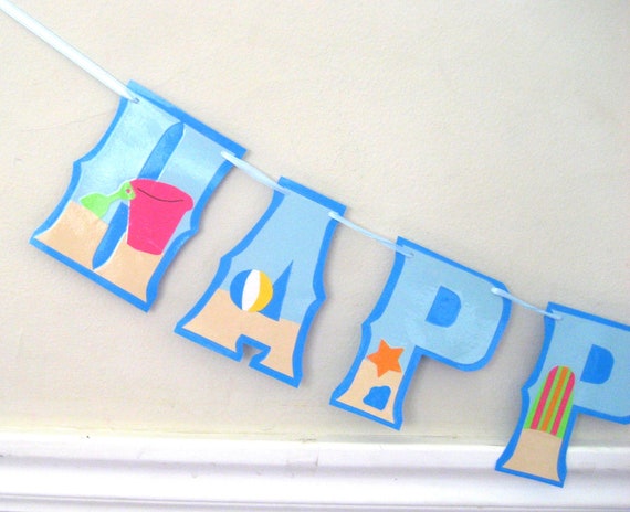 Items similar to Beach Day HAPPY BIRTHDAY Banner - Beach Party, Surfing ...