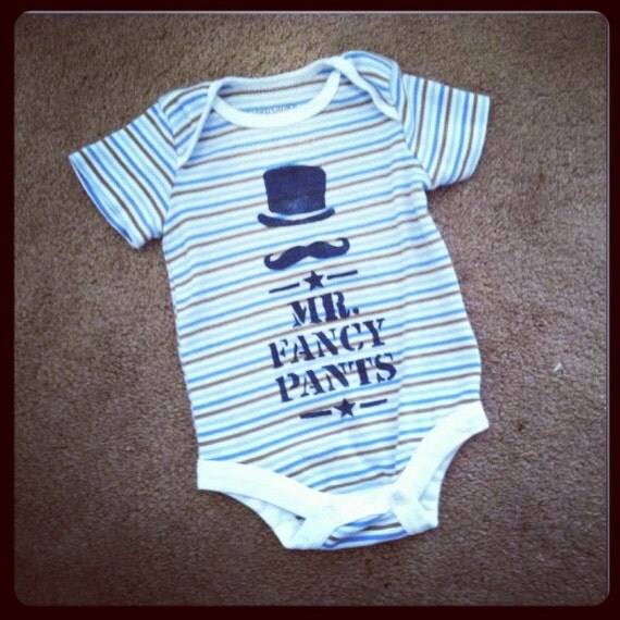 Mr Fancy Pants mustache hand stenciled onesie size 0-3 M