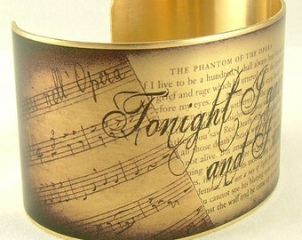 Phantom Of The Opera - Masquerade Mask - Book Lover Gift - Brass Cuff Bracelet - Classic French Literature - Romantic Gift For Her
