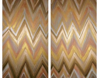 Custom ikat chevron PAIR 24x48 Painting by Jennifer Moreman