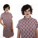 1960s Abstract MOD Dress 60s 70s Red White Blue Floral Psychedelic Pocket Button Details 1970s L Large XL Plus Size