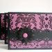 Note card set of 4, damask magenta and black, notecard set