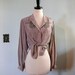 1980s Blouse // Taupe Silk. Applique Detail.