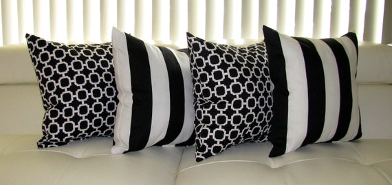 Black & White Outdoor Throw Pillow 4 Pack Outdoor