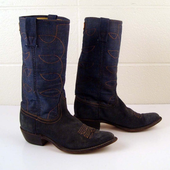 Heel To Toe >> Denim Cowboy Boots Vintage 1970s Denim by purevintageclothing Heel To Toe >> Denim Cowboy Boots Vintage 1970s Denim by purevintageclothing