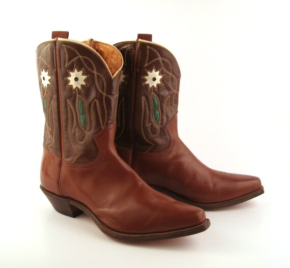 Inlay Cowboy Boots Vintage 1950s Frye 50s Brown Leather