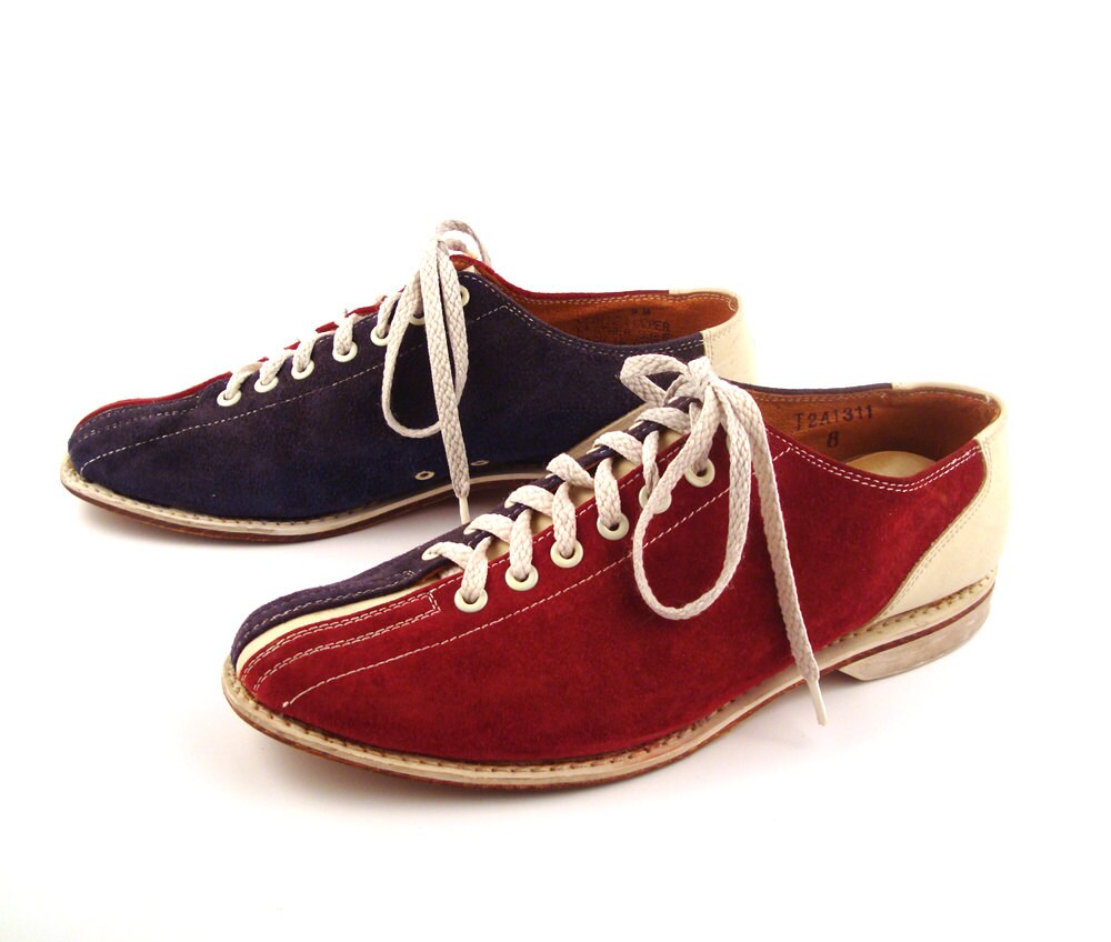red and blue bowling shoes