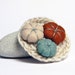 Neutral crocheted wool yarn brooch, felt flowers, teal green, chocolate brown and taupe. Yarn jewelry.