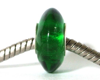 Disc Lampwork Glass Bead fits All big hole bead European Bracelets - Land of Oz - Emerald Green BHB