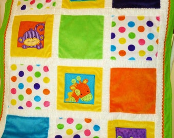 Jungle Minky Appliqued Baby Blanket "Too,Too Cute Jungle"