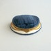 Art Deco Ring Box. Blue Crushed Velvet. Ivory Faille Satin Enamel.