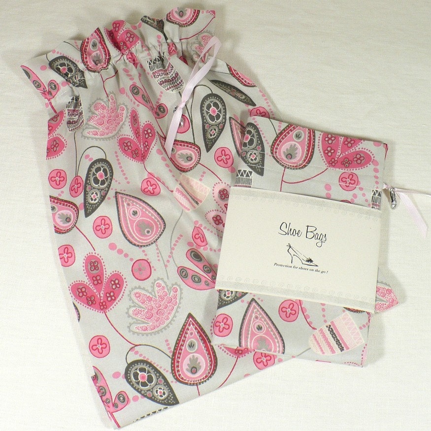Travel shoe bags Modern leaf and flowers pinks gray