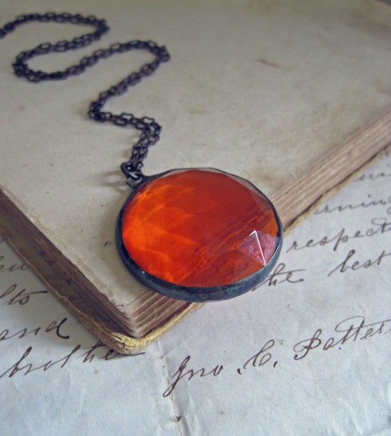 Tangerine Orange Faceted Glass Necklace Jewelry