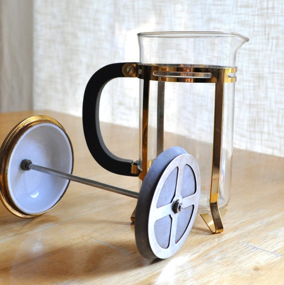 vintage french press coffee maker with original brochure