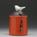 Ceramic Bird jar,red orange pottery jar ,home decor,Little Clay Bird on Jar, raku fired art pottery, handmade jar with lid