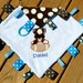 Personalized baby blanket, custom lovey, puppy with football tag blanket, take along sensory blanket, ribbon blankie for boys